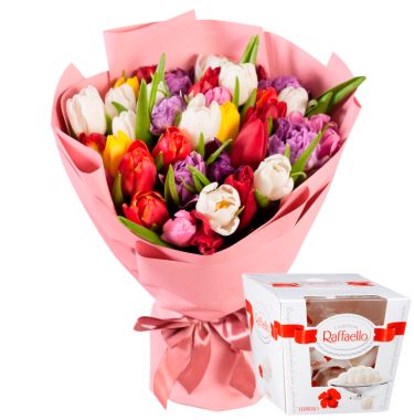 35 тюльпанів та коробка рафаелло