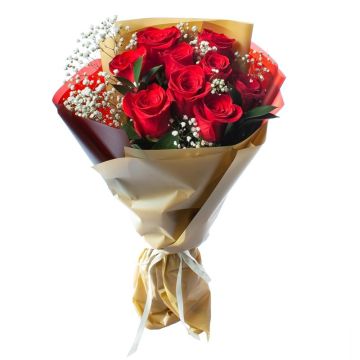 Червоні троянди та гіпсофіла