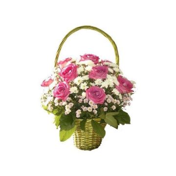 Кошик із троянд та хризантем "Галатея"