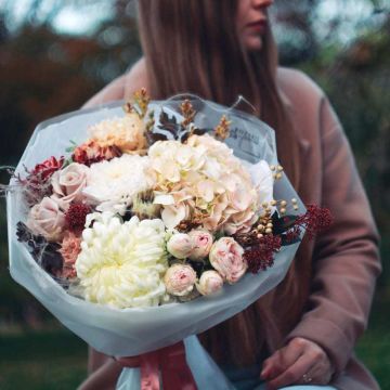 Букет із хризантем та гортензії &quot;Морозний ранок&quot;