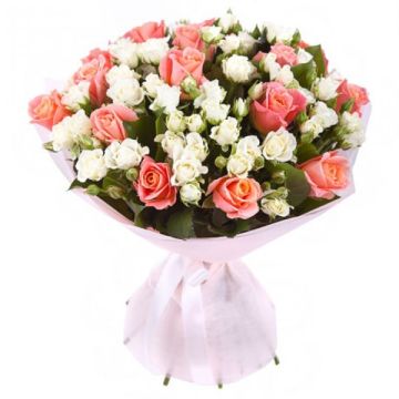 Букет коралових та кущових троянд "Ніжність"