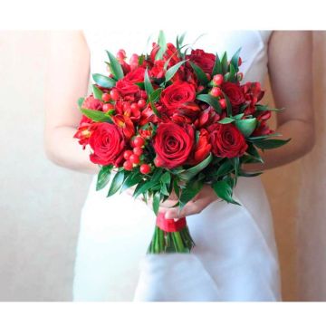 Весільний букет з троянд та альстромерій "Листопад"